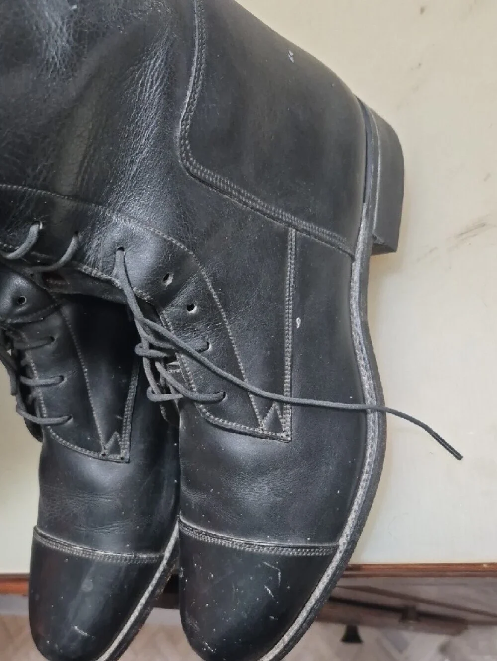 Tall Black Leather Lace-Up Riding Boots